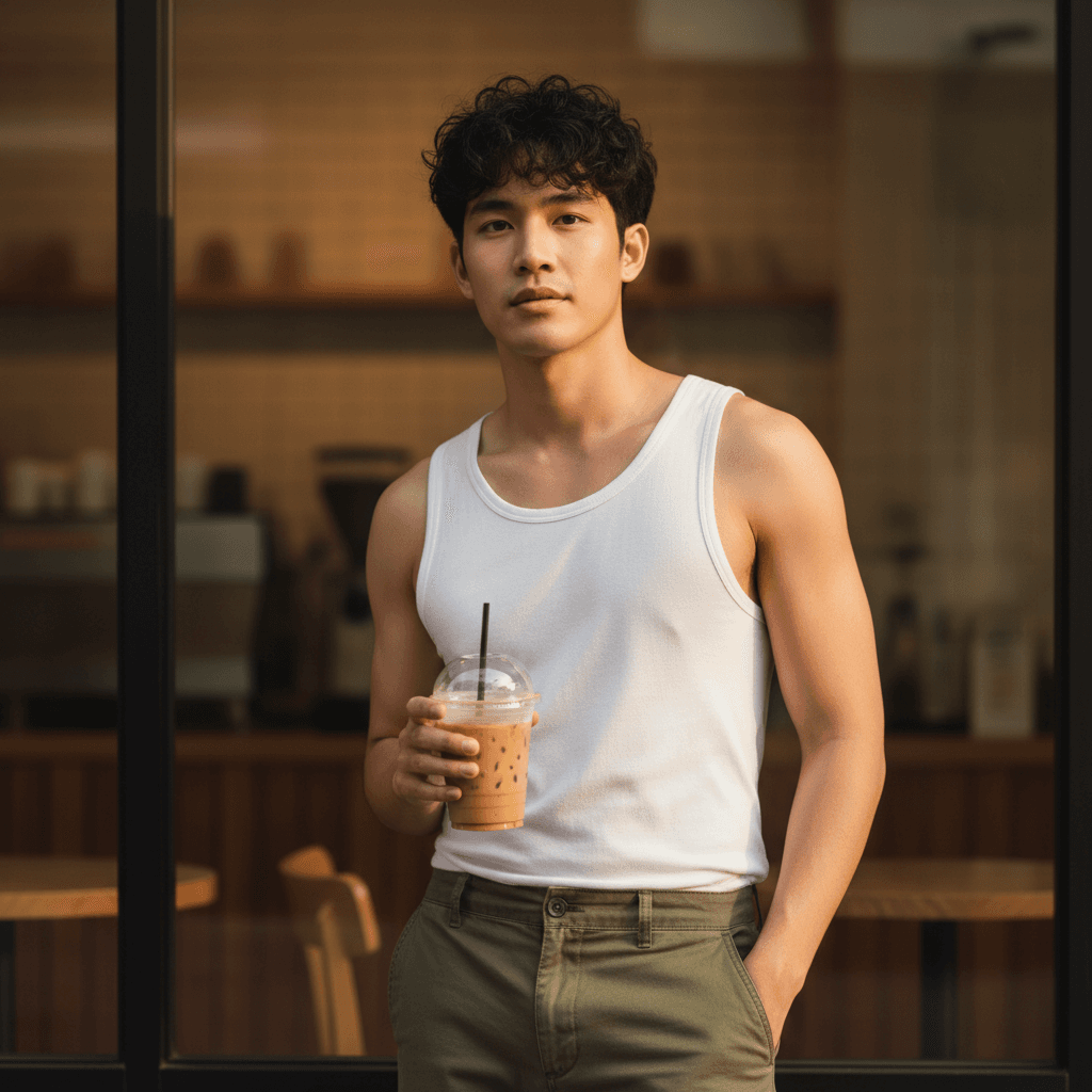 A Bangkok creator with a coffee at a specialty coffee shop